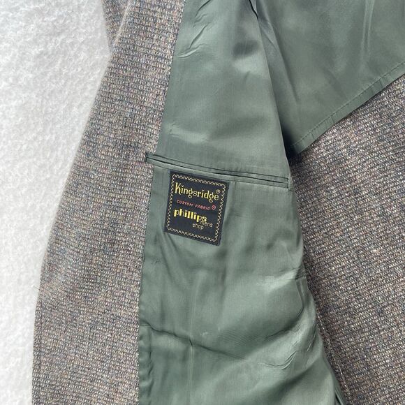 Vintage Kingsridge Tweed Blazer Mens 44R Wool Preppy Academia Leather Button USA - Picture 7 of 12